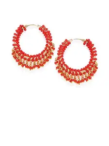 ACCESSHER Women's & Girl's Gold Plated Red Beaded Hoop Earrings