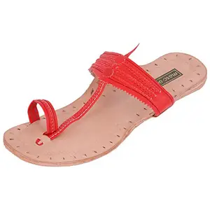 Marc ONE Ethnic Red Leather Kolhapuri Sandal for Women
