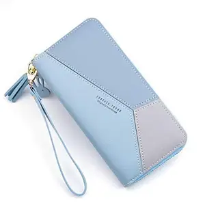 WICHARSH Women's Long Wallet I Ladies Purse Wallet I Zipper Wallets I Women Wallet Wallet for Women and Girls I Zipper Pocket Coin Purse Phone Wallet with Tassel and Pendant (Blue)