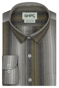 GHPC 100% Cotton Unbalanced Striped Full Sleeves Regular Fit Formal Shirt for Men (Brown, FSF805319_38)