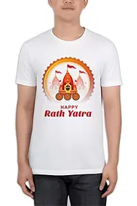 Aisehi Gift Store Customized Jagannath Yatra Illustration Print Round Neck T-Shirt (X-Small) White