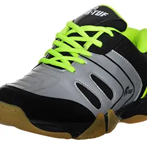 B-TUF Empower Antiskid Super Grip Badminton Shoes (Non Marking) Men's/Women's (Silver/Black/Green), Size IND/UK - 6