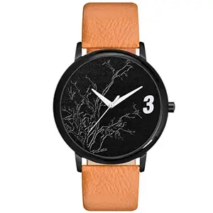 Acnos Black Dial Tree Design Brown Belt Watch for Men Women Pack of 1