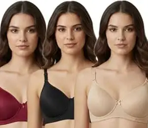 Imsa Moda Women’s Nylon Lycra Padded Non-Wired Full Coverage Everyday Bra | Soft, Comfortable & Supportive | Seamless Regular Wear Bra (Pack of 3)