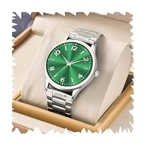 Acnos Fashion Analog Watch Black Blue Green Dial Case Men's Watch Stainless Steel Silver Color Band Quartz Movement Scratch-Resistant