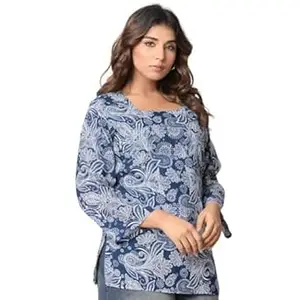 Silk and Soul Women's Rayon Floral Printed Tunic Top with Straight Fit Short Kurti Top | Casual & Ethnic Office Wear | Stylish Rayon Design for Women & Girls