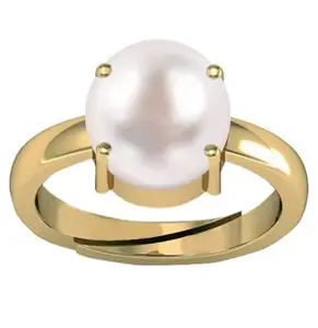 10.00 Carat 11.25 Ratti Pearl Moti Stone Ring Gold Plated Adjustable Ring for Women