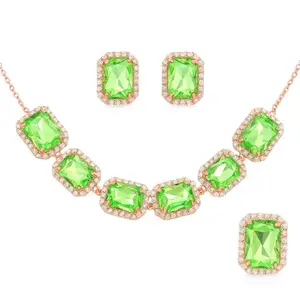 Luxury Artificial Peridot Green Necklace Set with Earrings for Women & Girls | Wedding, Party & Festive Fashion Jewellery