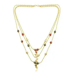 radharaman store Multi-Layered Necklace, Gold Alloy with CZ Stones, Black and Multicolour Pendant Mala for Women, 15g