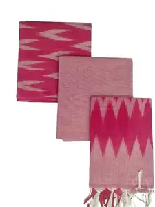 Silk Zone Pure Cotton Ikkat Unstitch Fabric Womens Suite Top 2.5 Meter Bottom 2.5 Meter & Dupatta 2.25 Meter (Rani Pink)