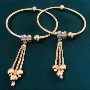 Gold Brass Allure Beautiful Bracelet/Bangles for Women | Adjustable | Artificial Stones & Beads | Size 2.5 | 2 Pcs | B&B_2.5_c2jgs