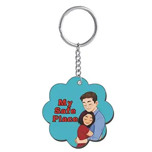 Family Shoping Valentine Day Gifts My Safe Place Keychain Key Ring for Girlfriend Boyfriend Husband Wife Valentine Day Special