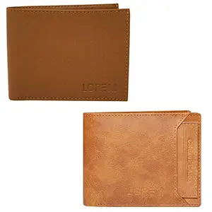 LOREM Men's Tan & Tan Leather Wallet Combo of 2 WL02-WL06