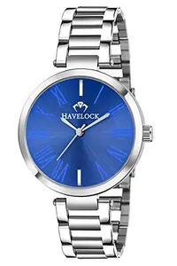 HAVELOCK Round Dial Women Analogue Watch (L.Blue Dial Silver Colour Adjustable Strap)