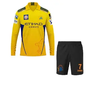 CSK thala Dhoni 7 Official Cricket Team Jersey with Black Shorts 2024 for Boys and Men(14-15Years,Multicolor-1)