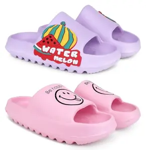 Pampy Angel Combo Pack of 2 Slipper/Flip Flops/Slides for Women,(Melon-Purple,YW-Smil-Pink),40 (Euro)