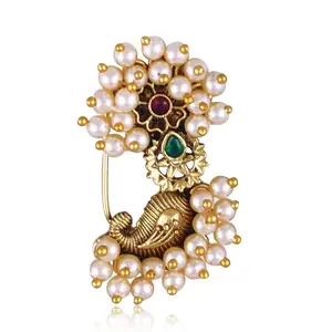 Vivastri s Premium White Moti Beaded Alloy Made Gold Plated Colourfull Contemprary Nath/Nathiya/Nosepin For Women N Girls -VIVA1288NTH-PRESS-MULTI