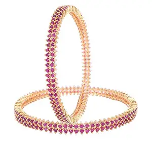 Ratnavali Jewels American Diamond CZ Studded Gold Plated Sleek Red Ruby Bangles for Women/Girls RV3119R-2.8