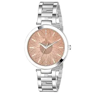 Acnos Silver Plated Mesh Chain Analog Watch for Women – Black/Blue/White/Pink/Brown Dial