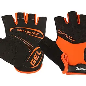 spinway Polyster Mesh Towel Fabric with SBR Weight Lifting Gym Gloves for Women| Padding Gel Grip Control|Flip Cuff| Workout Fitness Exercise Size -S Color Orange and Black