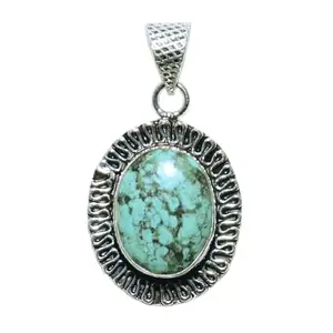 Takshila Gems® Natural Turquoise Pendant for Men and Women 11 Carat in White Metal Lab Certified, Turquoise Locket, Turquoise Stone Pendant