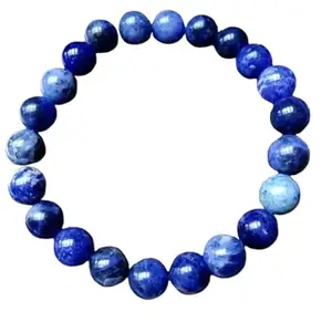 RRJEWELZ Natural Sodalite 8mm Round Shape Smooth Cut Beads 8 Inch Stretchable Bracelet for Men & Women.|STBR_RR_08352_8.0