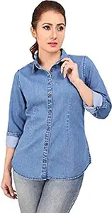 Women Denim Shirt (Small, Light Blue)