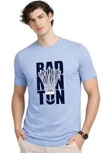 ADRO Badminton Printed T-Shirt for Men | Cotton Lycra | 180 GSM Regular Fit | Sports Casual Tee | Printed Tshirt for Men| Sports Stylish T Shirt