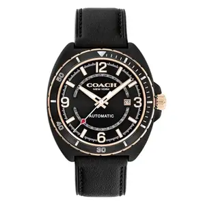 Coach Charter China Auto Black Tonneau Dial Men's Watch|Black Calfskin Material|Black Color Band - 14602734