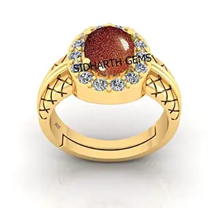 SIDHARTH GEMS Natural 10.25 Ratti 9.00 Carat Sunstone Sunsitara Gold Panchdhatu Adjustable Ring for Men and Women