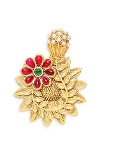 OOMPH Jewellery Gold Ethnic Wedding Party-Wear Ring in Matte Antique Gold Plating - Floral Design for Women & Girls Stylish Latest (RSA12_AOR1)