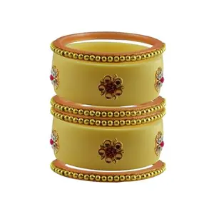 Vidhya Kangan Stone Stud Color Cream Acrylic Bangle | Over Size | Plus size |For Woman and girlsChura Bangles Set for Wedding and Party (sku-ban25765)
