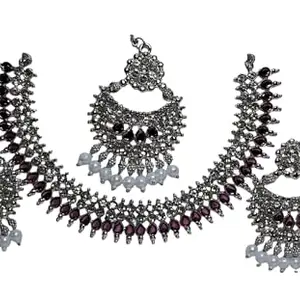 MALA CREATIONS NECKLACE SET IN OXIDISED SILVER,PINK-WHITE PEARLS FOR WEDDING,BRIDAL WEAR
