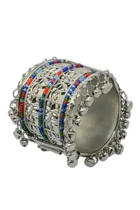 Metal Cuff bracelet with ghungroo (Silver colour)