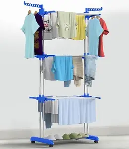 SUNDRY 3 Tier Premium Heavy Duty Stainless Steel Foldable Cloth Drying Stand/Clothes Stand for Drying/Cloth Stand/Clothes Dryer/Laundry Racks for Drying - Indoor/Balcony (Sky Blue)