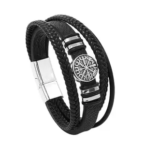 Karishma Kreations Mens Leather Bracelets Fashion All-Match Multi-Layer Braided Bracelets Scripture Compass Devil Eye Fashion Leather Bracelet for Girls and Boys