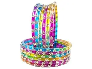 RIJB Stylish Glass Bangles set for women & Girls With Zircon Stone work in Flower Pattern | Fancy Kanch ki Chudi Set | Bangles for Wedding, Party & Gift | Traditional Girl's Bangles Bracelet-Set of 12