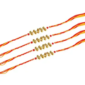 CraftEarth - Crafting Your Curiosity Handcrafted Red-Yellow Rakhi – RK-150 with Beaded Center (Set Of Four)