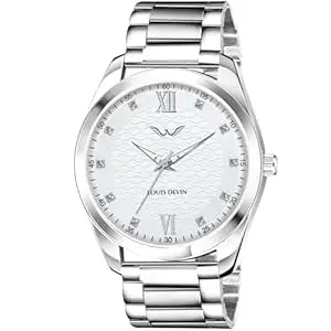 LOUIS DEVIN Steel Chain Analog Wrist Watch for Men (White/Blue/Black Dial) | LD-GR062-CH