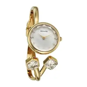 Sonata Aura 2.0 Quartz White Dial Gold Stainless Steel Strap Analog Watch for Women - 87094YM01W