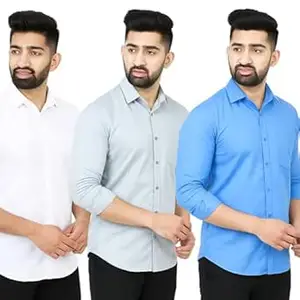 YOUTH FIRST INDIAN BRAND Men’s Polycotton Solid Shirt Pack of 3 | Regular Fit Full Sleeve Casual & Formal Wear Shirt Combo for Men | Soft & Durable Shirts