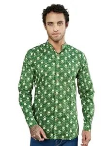 COTLAND Fashions Jaipuri Cotton Printed Full Sleeves Mandarin Collar Shirt for Men