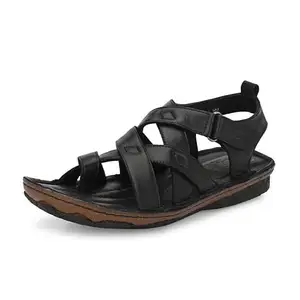 HITZ Men's Black Leather Casual Ring Toe Sandals