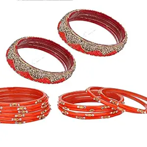 Colorful Glass Bangles/Kada Set Combo Ornamented With Colourful Chips & Beads_D1721 (AkBang2-QA1.a_bang)
