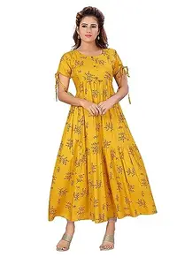 Shree Shyam Store® Women's Rayon Yellow Maternity Long Feeding Dress for Women with Concealed Nursing Zip for Breastfeeding & Pregnancy (Large)