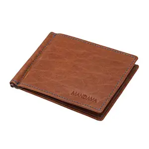 MANDAVA Genuine Top Grain Cow Leather Money Clip with 8 Card Slot RFID Protection Slim Wallet Brown DIW263