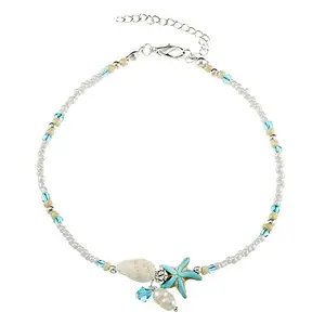 OOMPH Jewellery Silver Tone Pearl & Sea Shell Beads Bohemian Fashion Anklet for Women/Girls (ASN16) -Single Piece