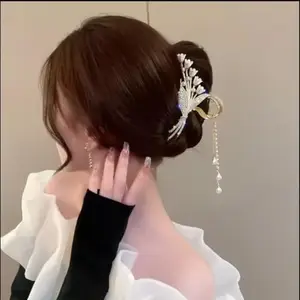 RHOSYN Large Pearl Hair Claw Clips Clutchers for Women Girls Flower Tessel Stone Wedding Hair Jaw Clips Juda Bun Styling Accessories(Pk 1) Cpy3