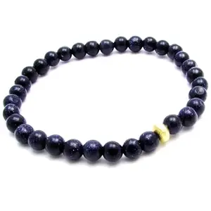 RRJEWELZ Natural Blue Goldstone 6mm Round Shape Smooth Cut Beads Stretchable Bracelet for Men & Women.|STBR_RR_02080_7.0