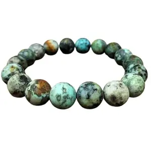 RRJEWELZ Natural African Turquoise Round Shape Smooth Cut 12mm Beads 7.5 inch Stretchable Bracelet for Healing, Meditation, Prosperity, Good Luck | STBR_00182